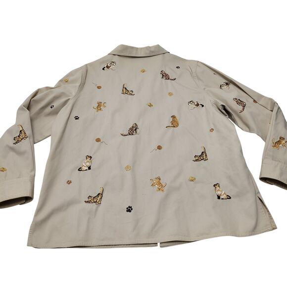 Vintage Quacker Factory AOP embroidered cat jacket zip up Grandma core - Picture 2 of 8